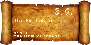 Blander Iván névjegykártya